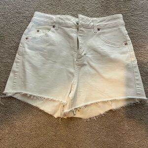 Topshop Cream Frayed Jean Shorts
